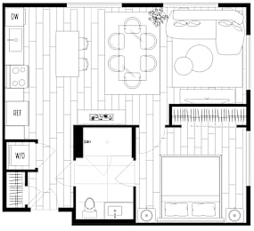 A black and white floor plan of a house with labeled rooms.